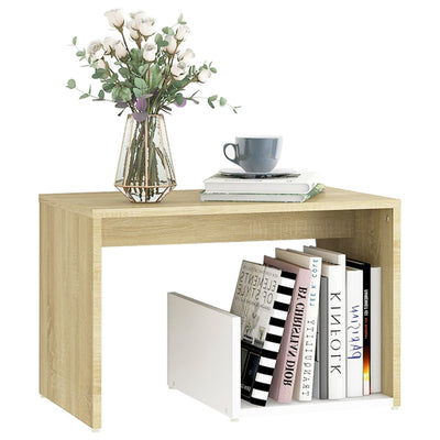 Side Table White and Sonoma Oak 59x36x38 cm Chipboard