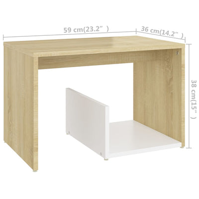 Side Table White and Sonoma Oak 59x36x38 cm Chipboard