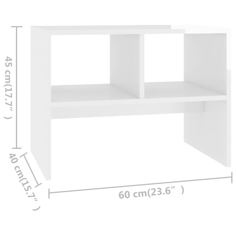 Side Table High Gloss White 60x40x45 cm Chipboard