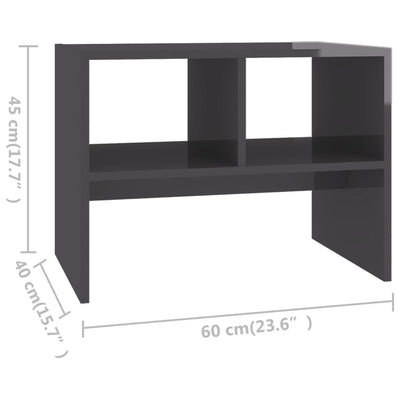 Side Table High Gloss Grey 60x40x45 cm Chipboard