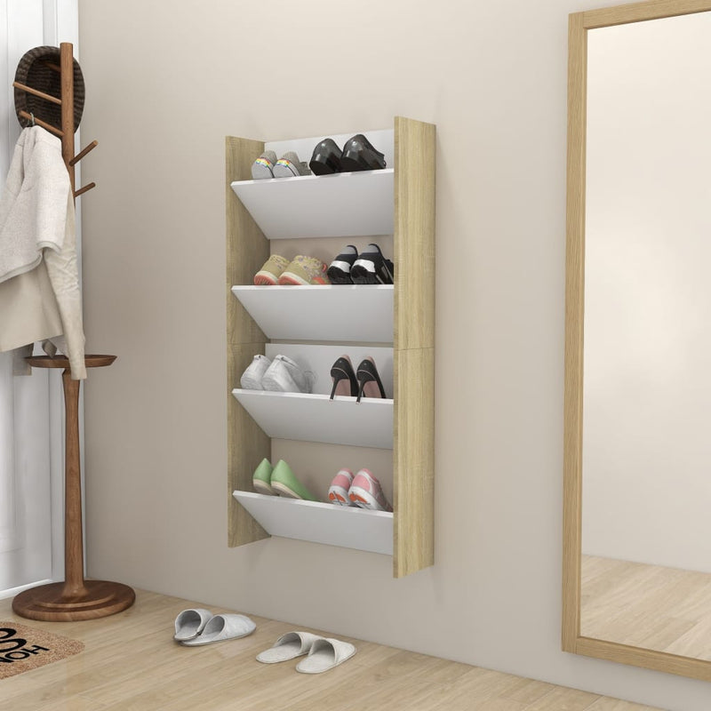 Wall Shoe Cabinets 2 pcs White&Sonoma Oak 60x18x60 cm Chipboard