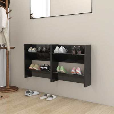 Wall Shoe Cabinets 2 pcs High Gloss Black 60x18x60 cm Chipboard