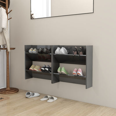 Wall Shoe Cabinets 2 pcs High Gloss Grey 60x18x60 cm Chipboard