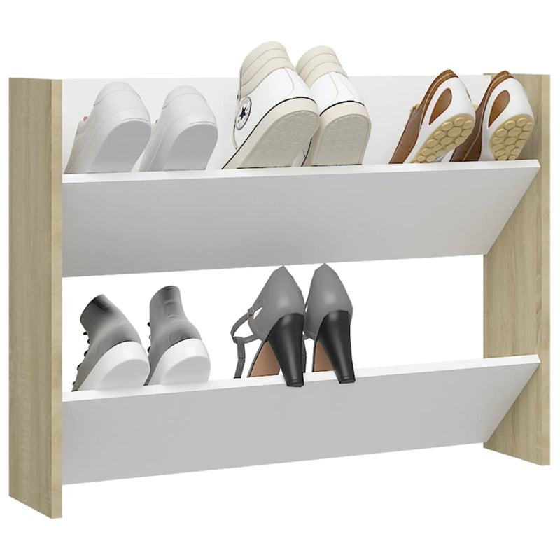 Wall Shoe Cabinet White and Sonoma Oak 80x18x60 cm Chipboard - Payday Deals
