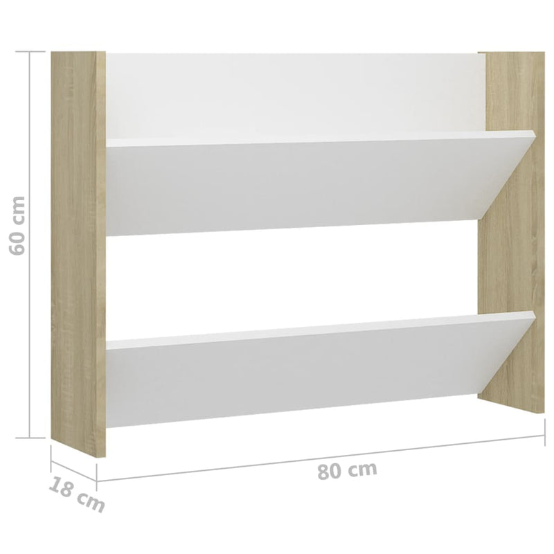 Wall Shoe Cabinet White and Sonoma Oak 80x18x60 cm Chipboard - Payday Deals