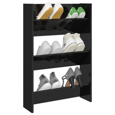 Wall Shoe Cabinet High Gloss Black 60x18x90 cm Chipboard