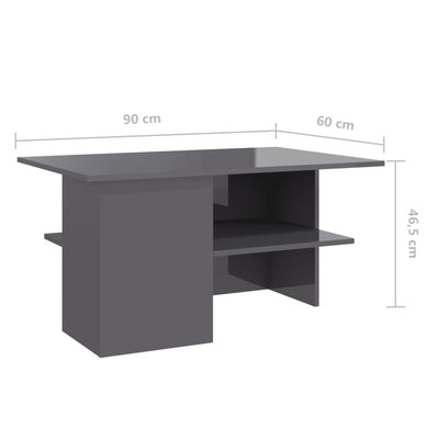 Coffee Table High Gloss Grey 90x60x46.5 cm Engineered Wood
