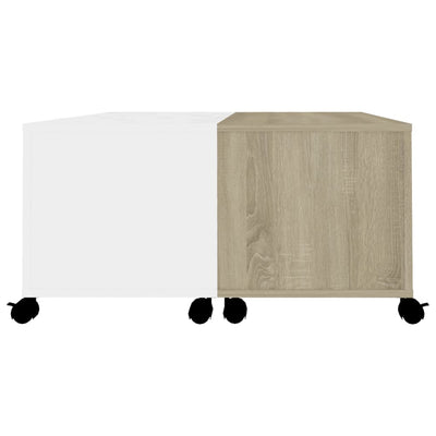Coffee Table White and Sonoma Oak 75x75x38 cm Chipboard - Payday Deals