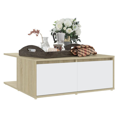 Coffee Table White and Sonoma Oak 80x80x31 cm Chipboard