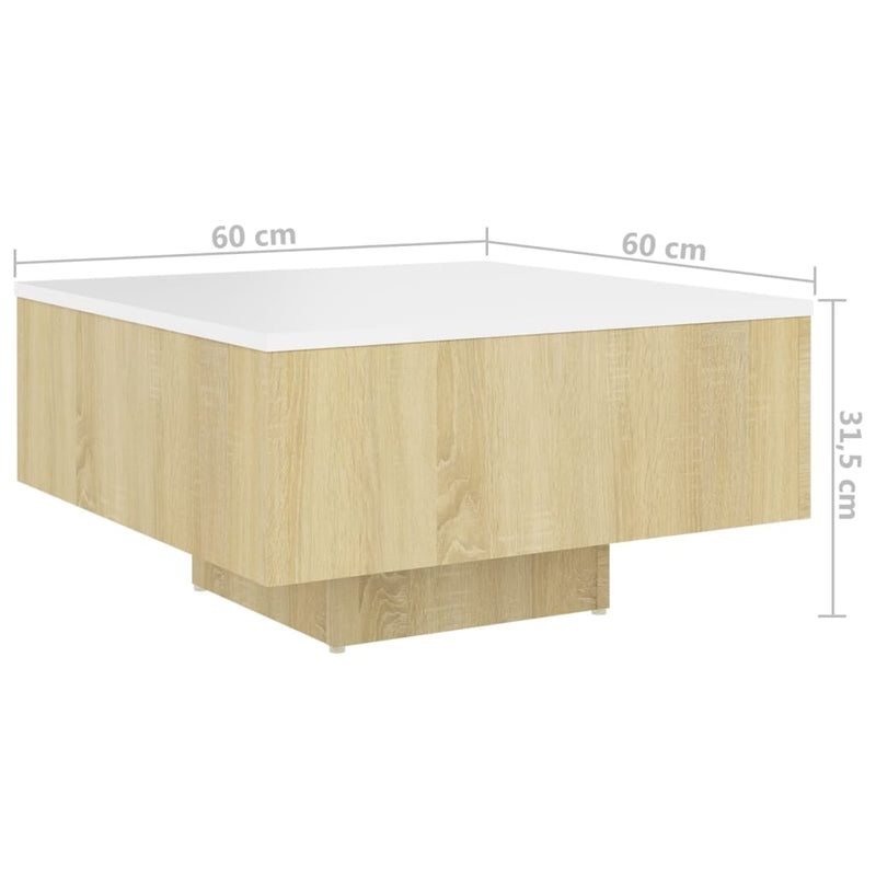 Coffee Table White and Sonoma Oak 60x60x31.5 cm Chipboard