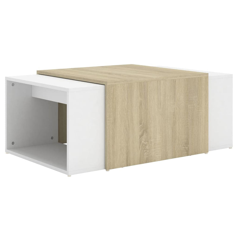 3 Piece Nesting Coffee Table Set White & Sonoma Oak 60x60x38 cm