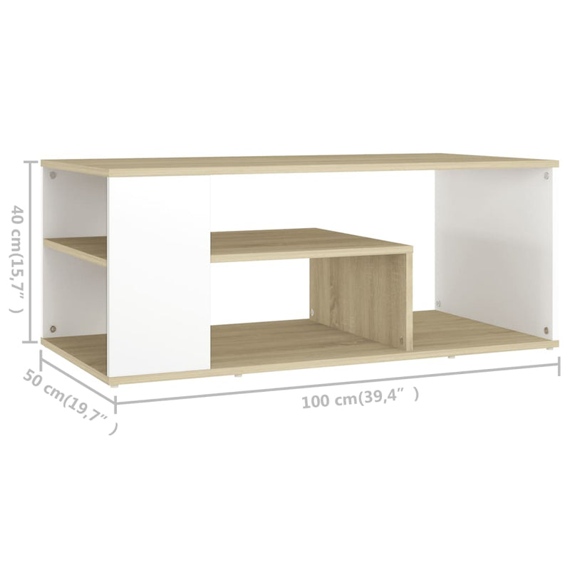 Coffee Table White and Sonoma Oak 100x50x40 cm Chipboard