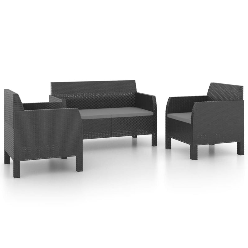 3 Piece Garden Lounge Set with Cushions PP Rattan Anthracite