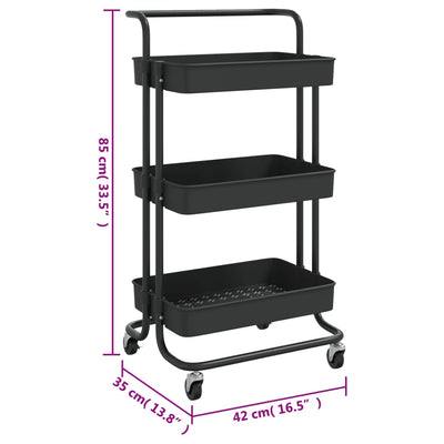 3-Tier Kitchen Trolley Black 42x35x85 cm Iron and ABS