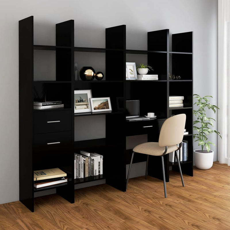 4 Piece Book Cabinet Set Black Engineered Wood