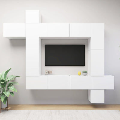 9 Piece TV Cabinet Set White Engineered Wood