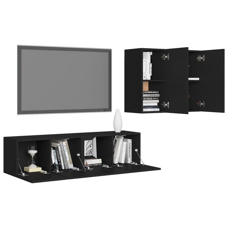 4 Piece TV Cabinet Set Black Engineered Wood