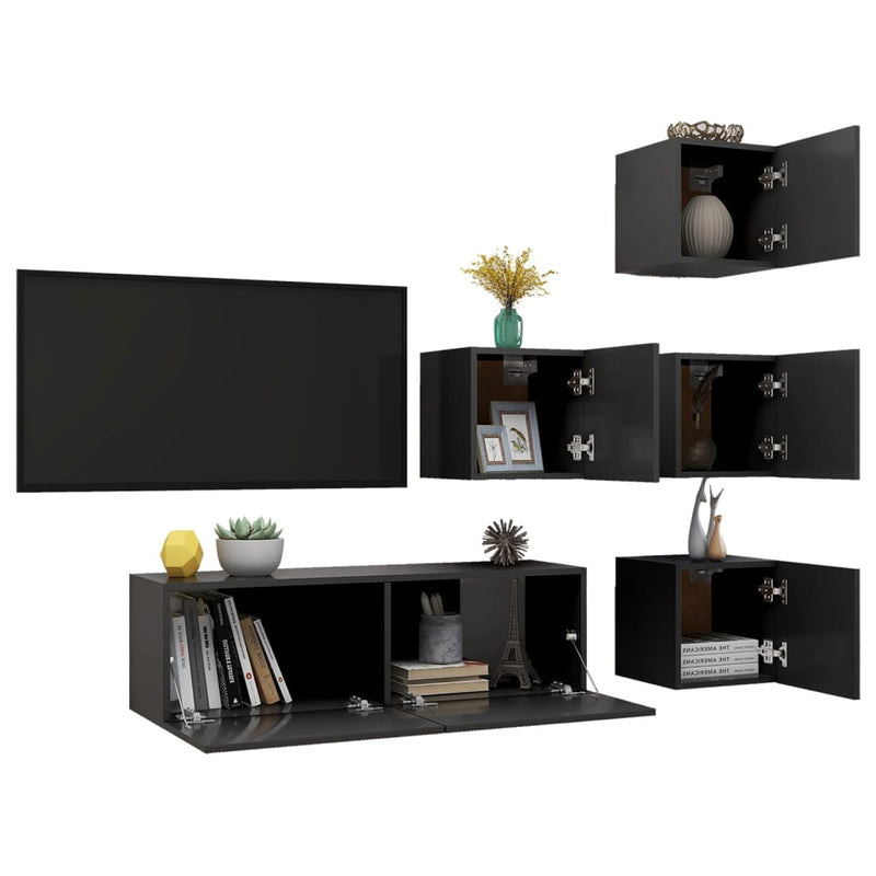 5 Piece TV Cabinet Set Grey Engineered Wood