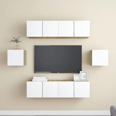 6 Piece TV Cabinet Sets White and Sonoma Oak Engineered Wood