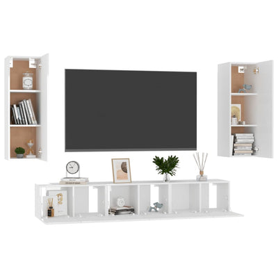 5 Piece TV Cabinet Set High Gloss White Engineered Wood