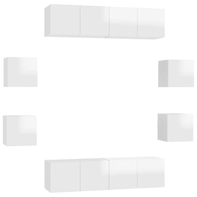 8 Piece TV Cabinet Set High Gloss White Engineered Wood