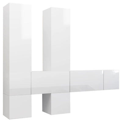 7 Piece TV Cabinet Set High Gloss White Engineered Wood