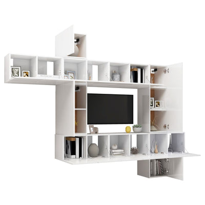 10 Piece TV Cabinet Set High Gloss White Engineered Wood