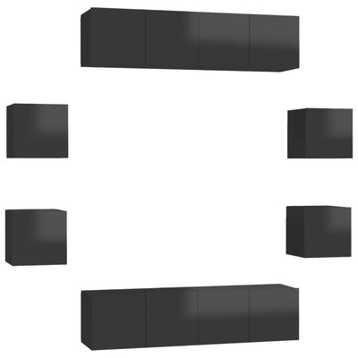 8 Piece TV Cabinet Set High Gloss Black Engineered Wood