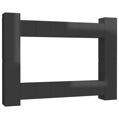 10 Piece TV Cabinet Set High Gloss Black Engineered Wood