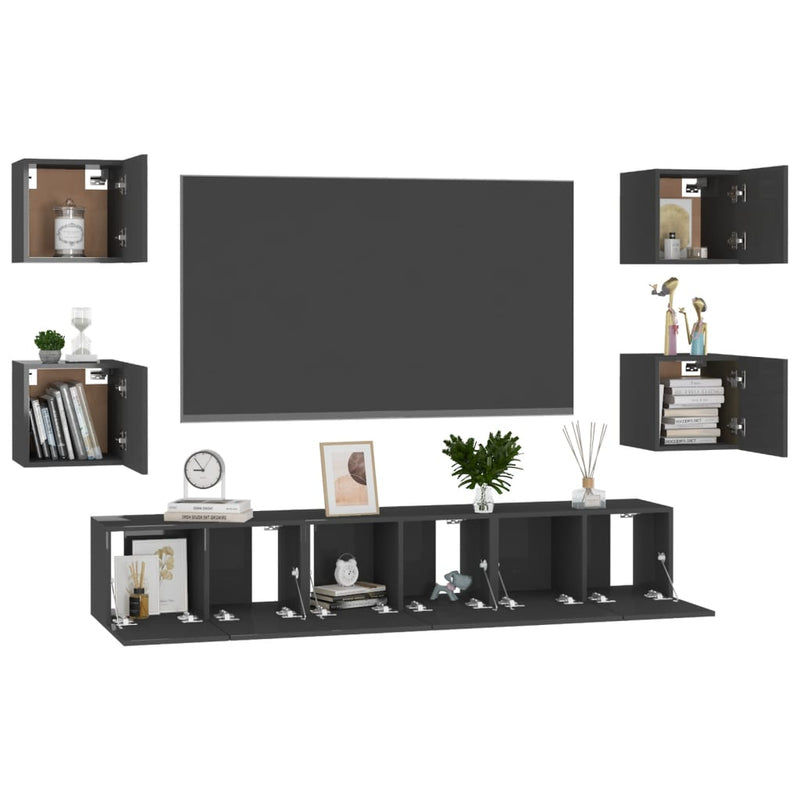 7 Piece TV Cabinet Set High Gloss Black Engineered Wood