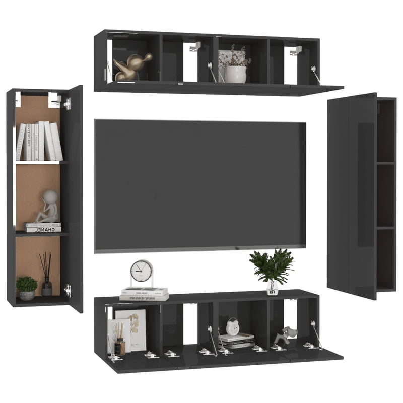 6 Piece TV Cabinet Set High Gloss Black Engineered Wood
