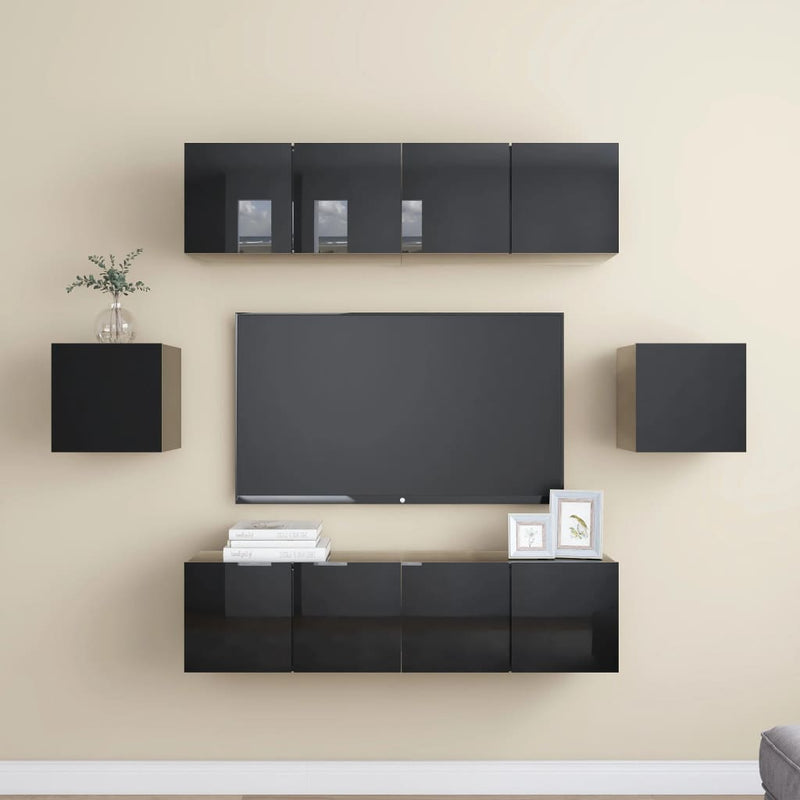 6 Piece TV Cabinet Set High Gloss Black Engineered Wood