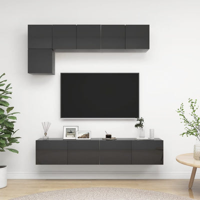5 Piece TV Cabinet Set High Gloss Grey Engineered Wood