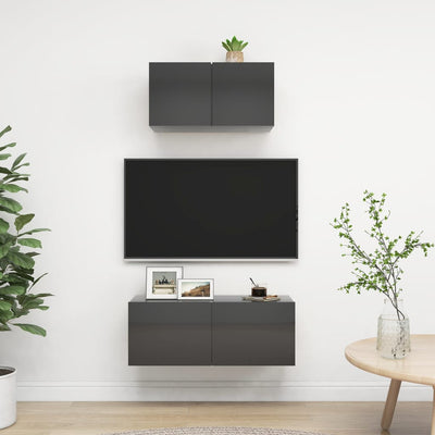 2 Piece TV Cabinet Set High Gloss Grey Engineered Wood