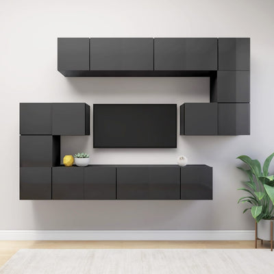 10 Piece TV Cabinet Set High Gloss Grey Engineered Wood