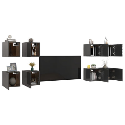 Wall Mounted TV Cabinets 8 pcs High Gloss Grey 30.5x30x30 cm