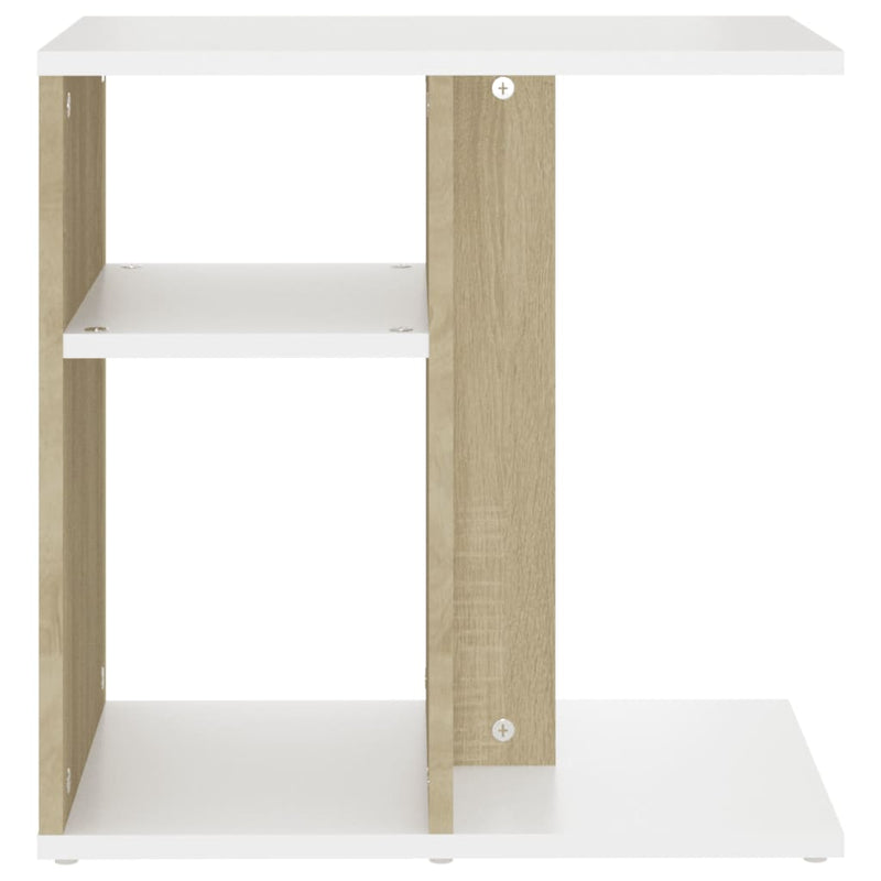 Side Table White and Sonoma Oak 50x30x50 cm Chipboard