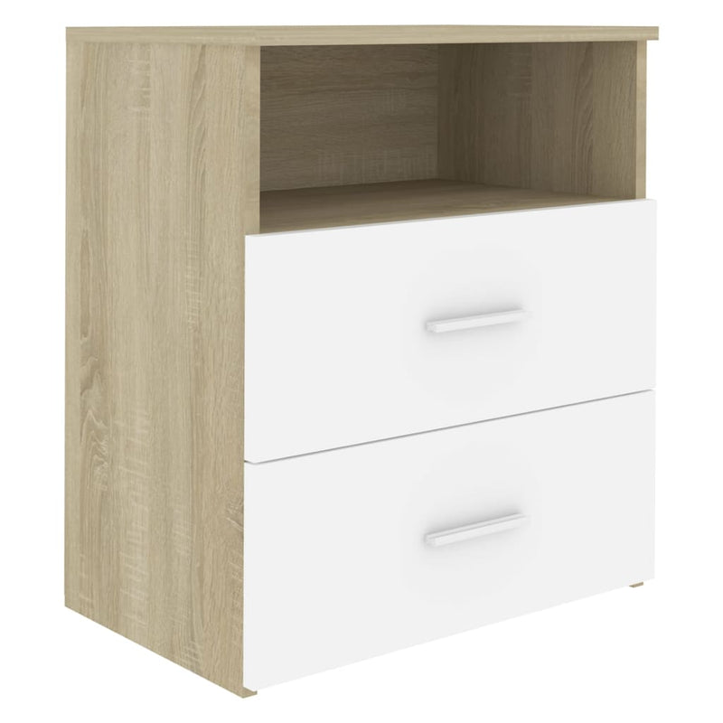 Bed Cabinet Sonoma Oak and White 50x32x60cm