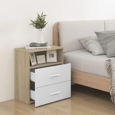 Bed Cabinets 2 pcs Sonoma Oak and White 50x32x60cm
