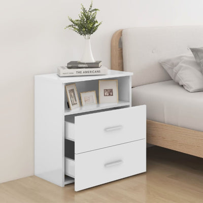 Bed Cabinet High Gloss White 50x32x60cm