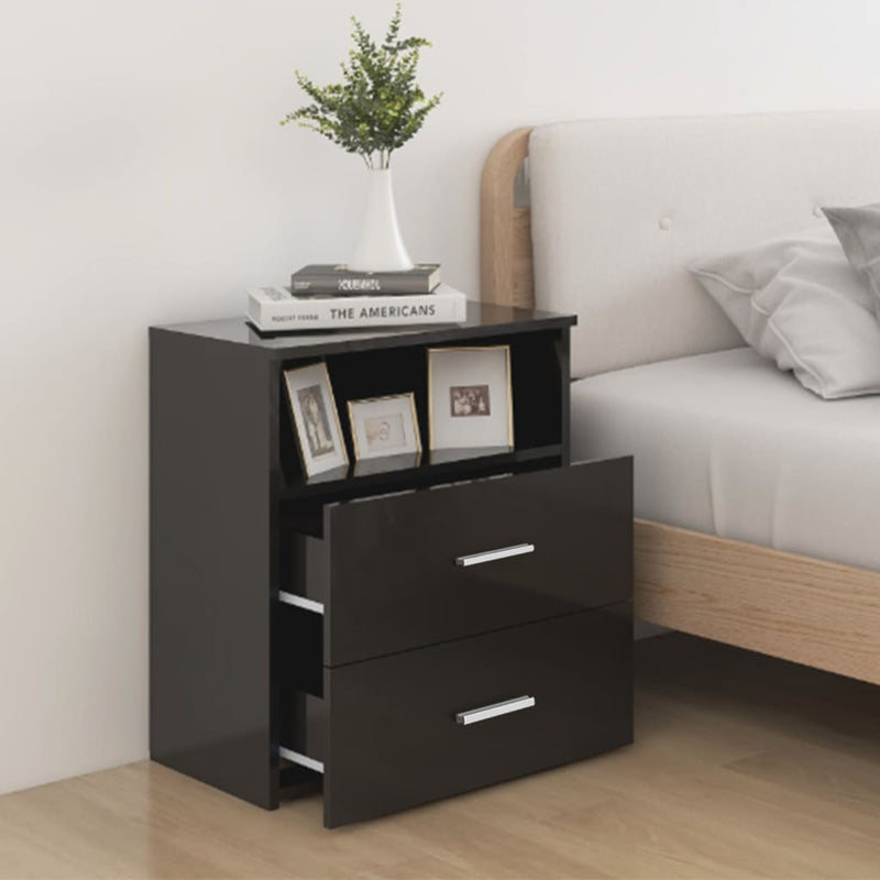 Bed Cabinets 2 pcs High Gloss Black 50x32x60 cm