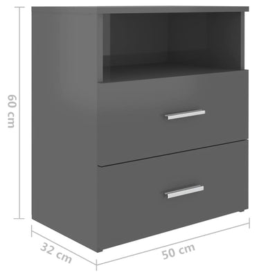 Bed Cabinet High Gloss Grey 50x32x60 cm