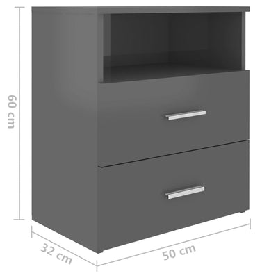 Bed Cabinets 2 pcs High Gloss Grey 50x32x60 cm