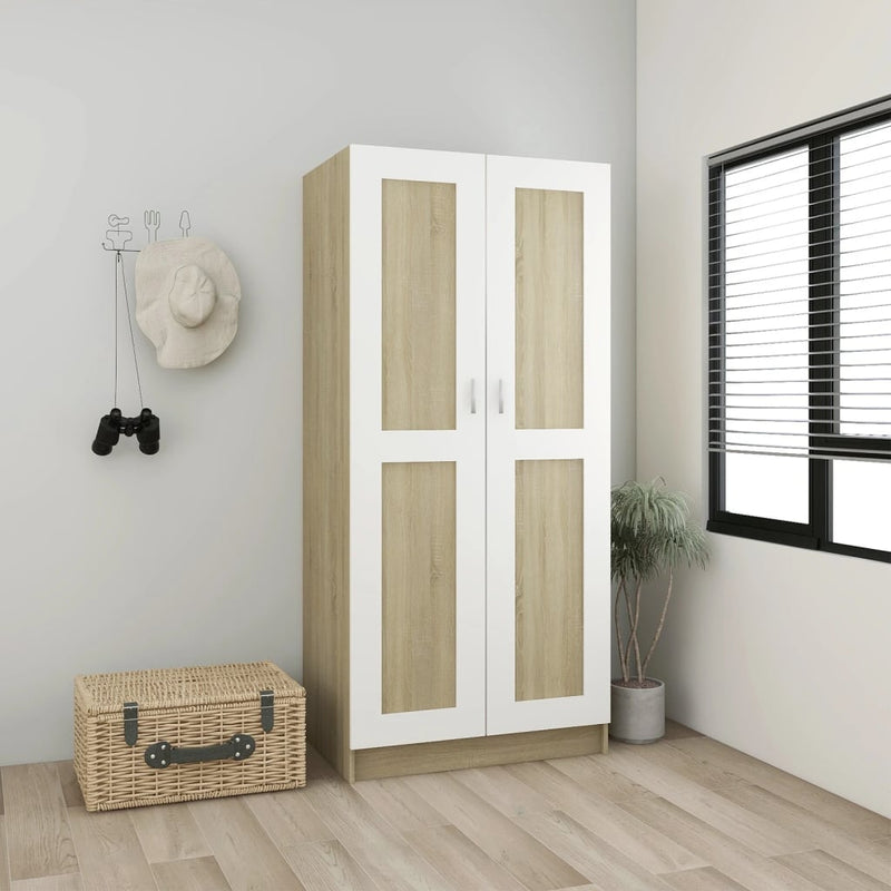Wardrobe White and Sonoma Oak 82.5x51.5x180 cm Chipboard