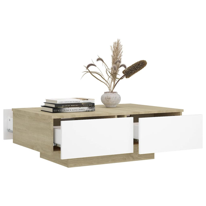 Coffee Table White and Sonoma Oak 90x60x31 cm Engineered Wood