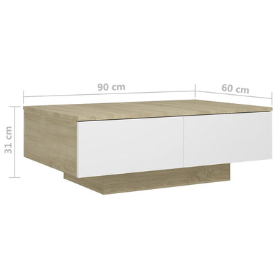 Coffee Table White and Sonoma Oak 90x60x31 cm Engineered Wood