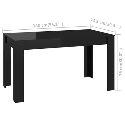 Dining Table High Gloss Black 140x74.5x76 cm Chipboard