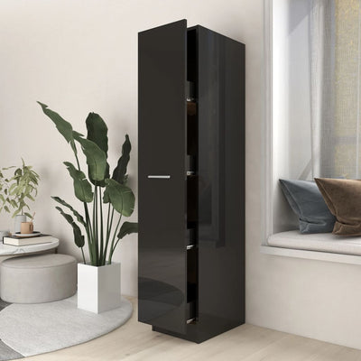 Apothecary Cabinet High Gloss Black 30x42.5x150 cm Engineered Wood