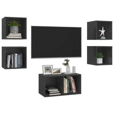 5 Piece TV Cabinet Set Grey Engineered Wood