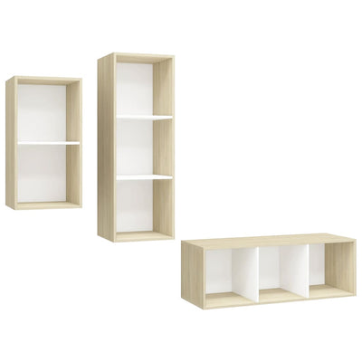 3 Piece TV Cabinet Set White and Sonoma Oak Engineered Wood